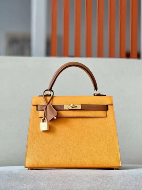 Hermes Kelly Epsom CK37 Golden Brown & 9V Yellow Gold Hardware 25cm Full Handmade