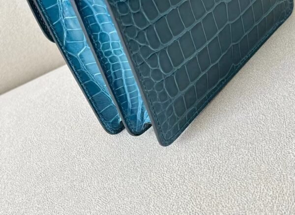 Hermes Roulis shiny alligator Blue Silver Hardware 18cm Full Handmade