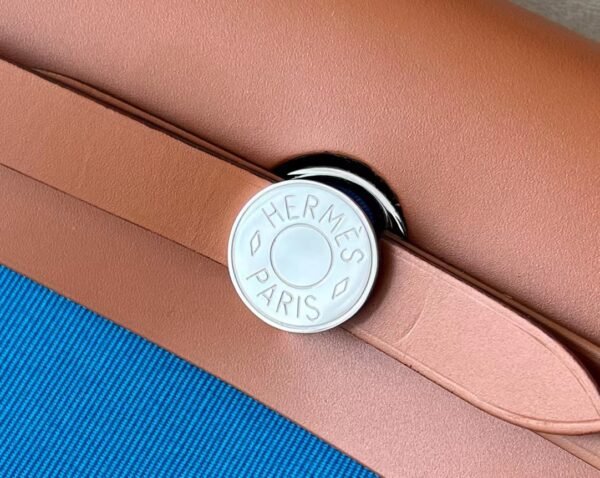 Hermes Herbag Barenia & Canvas Bright Blue & Golden Brown Silver Hardware 31cm Full Handmade