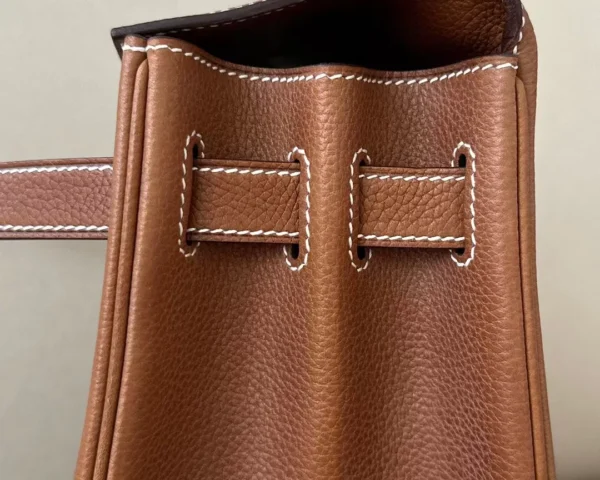 Hermès Kelly Barenia CK37 Golden Brown Silver Hardware 28cm Full Handmade