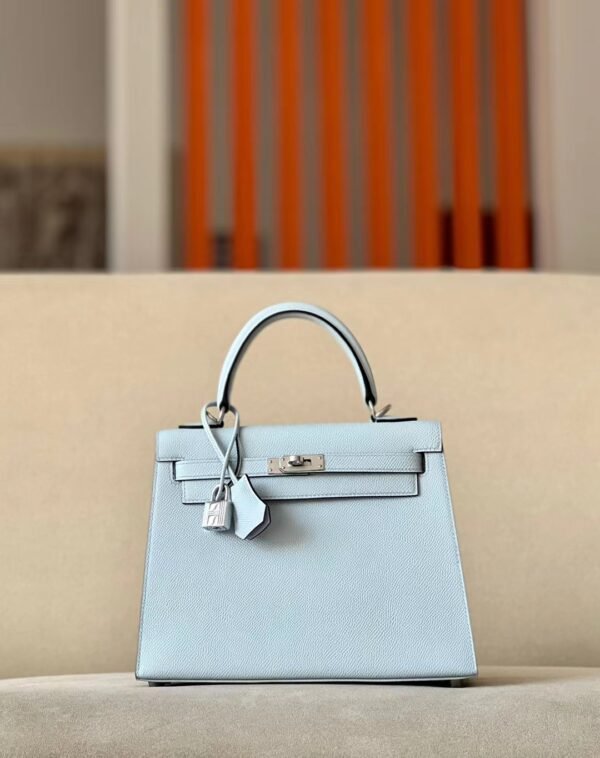 Hermès Kelly Epsom TO Light Blue Silver Hardware 25cm Full Handmade