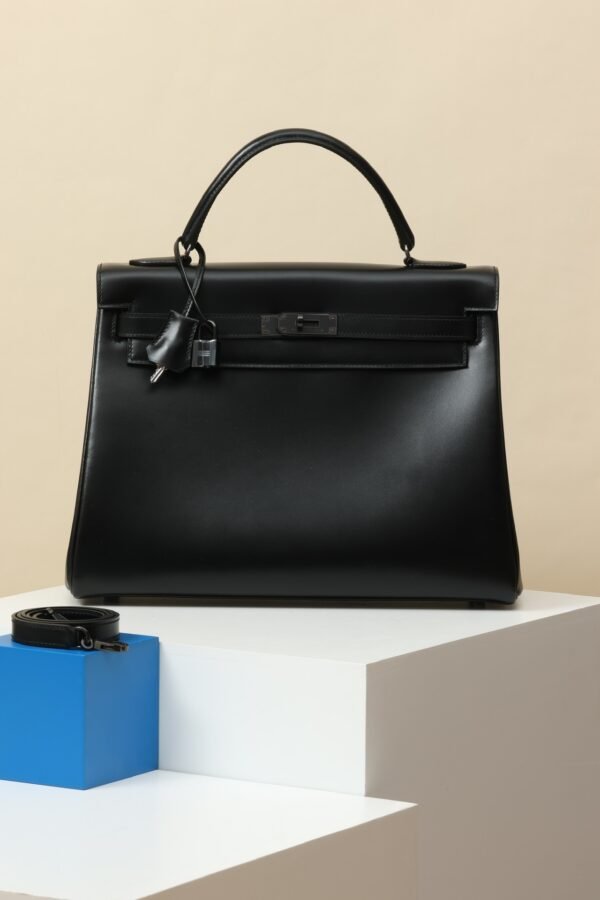 e26d7ad53bb7eaf-1 GPC Mode Kelly Shiny Box Leather CK89 Black So noir Black Hardware 35cm Full Handmade