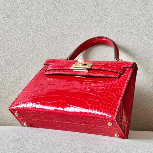 Hermes mini Kelly Shiny Alligator crocodile 95 Ferrari red Gold Hardware 19cm Full Handmade