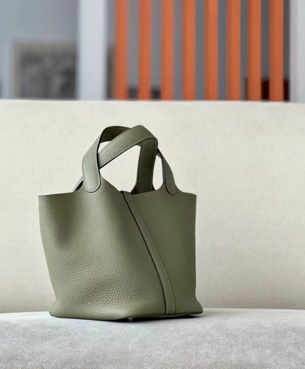 Hermes Picotin TC Leather Q1 Sage Green Silver Hardware 18cm Full Handmade