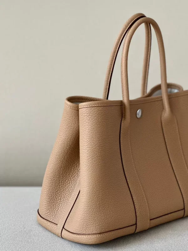 Hermès Garden party Ne Leather 4B Khaki Silver Hardware 30cm Full Handmade