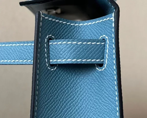 Hermès Mini Kelly Epsom D2 New denim blue Silver Hardware 19cm Full Handmade