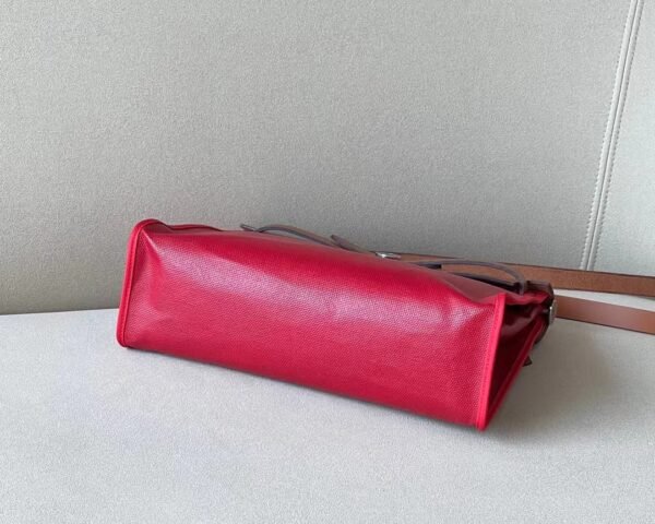 Hermes Herbag Barenia & Canvas Red & Golden Brown Silver Hardware 31cm Full Handmade