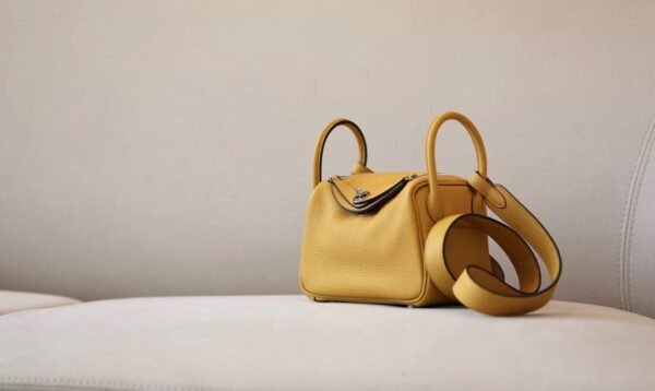 Hermes mini Lindy clemence 9D Amber yellow Silver Hardware 19cm Full Handmade