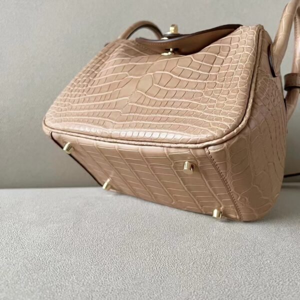 Hermes Mini Lindy Matte Alligator crocodile OM Khaki Gold Hardware 19cm Full Handmade