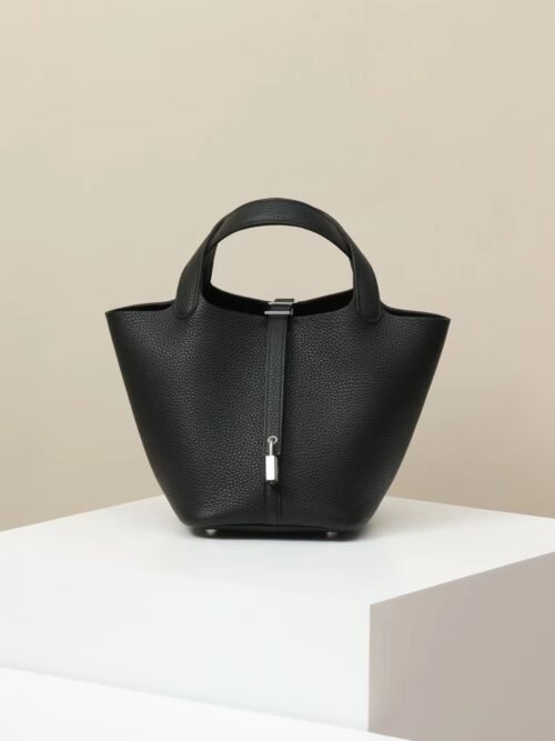 GPC Mode Picotin TC Leather CK89 Black Silver Hardware 18cm Full Handmade