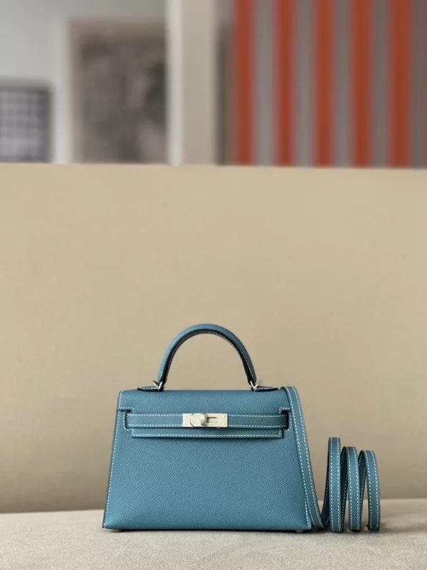 Hermès Mini Kelly Epsom D2 New denim blue Silver Hardware 19cm Full Handmade