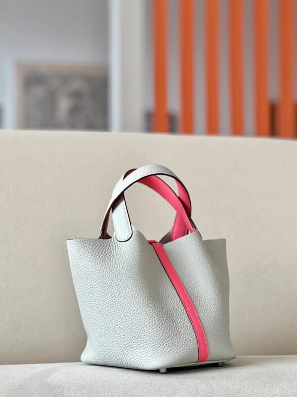 e6598011f621485 Hermes Picotin TC & Swift 80 Pearl grey & U5 lipstick pink Silver Hardware 18cm Full Handmade
