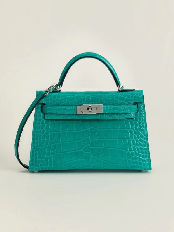 e71e73aad13e068 GPC Mode mini kelly shiny alligator crocodile Imperial green Silver Hardware 19cm Full Handmade