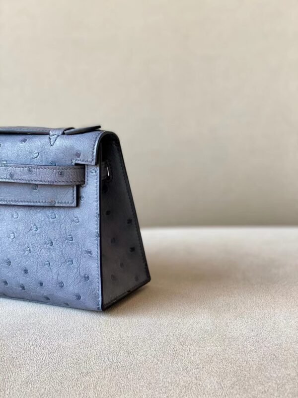 Hermes Mini Kelly pochette Ostrich 82 Agate grey Gold Hardware 22cm Full Handmade
