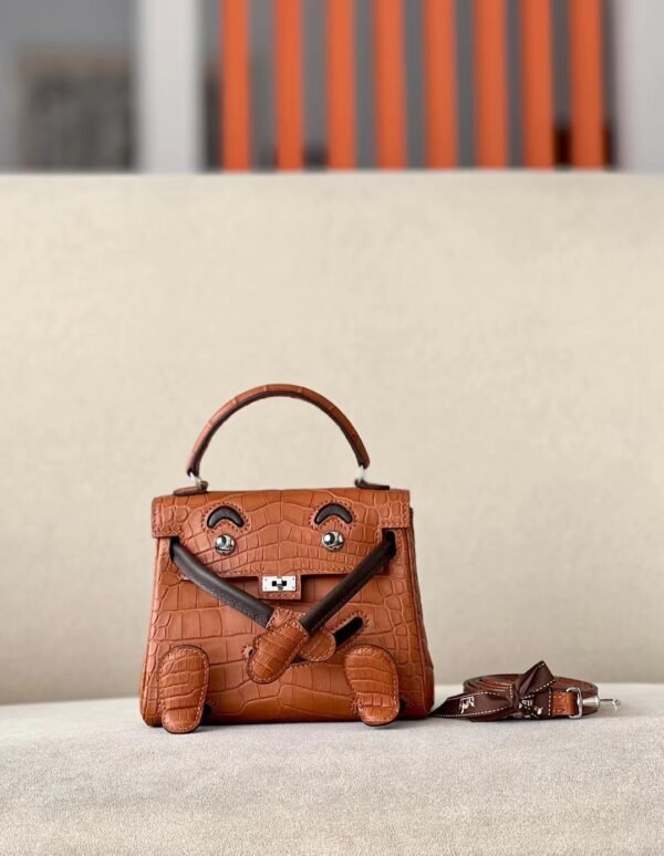 e75d33d4f89621b Hermes Kelly doll Matte Alligator & Swift Brown Silver Hardware 16cm Full Handmade