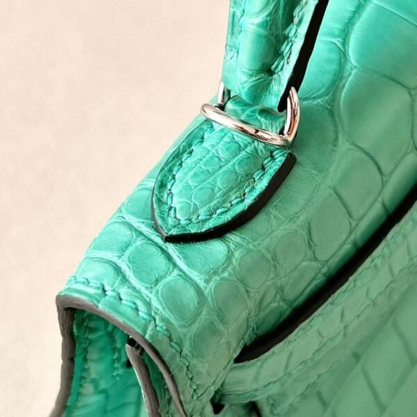 Hermes Mini Kelly Matte Alligator crocodile 06 turquoise Silver Hardware 19cm Full Handmade