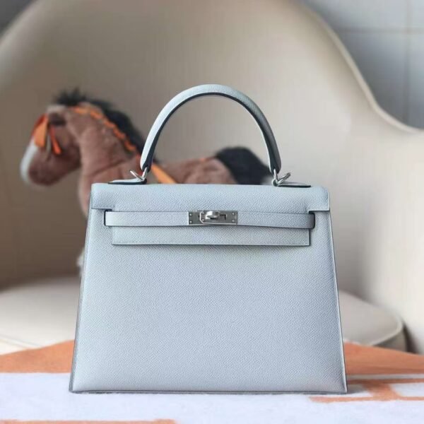 e76fb31dd65ecb1-1 GPC Mode Kelly Epsom 8U Light Blue Silver Hardware 25cm Full Handmade