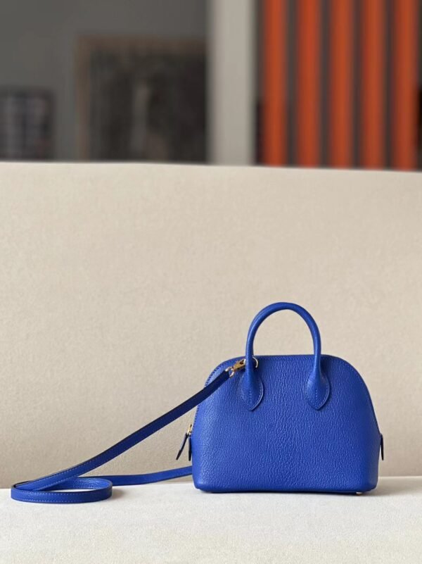 Hermes mini Bolide Chevre 71 Bright Blue Gold Hardware 18cm Full Handmade