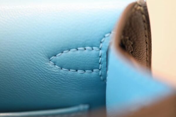 Hermes Mini Kelly Chevre Leather Cypress green & Blue Silver Hardware 19cm Full Handmade