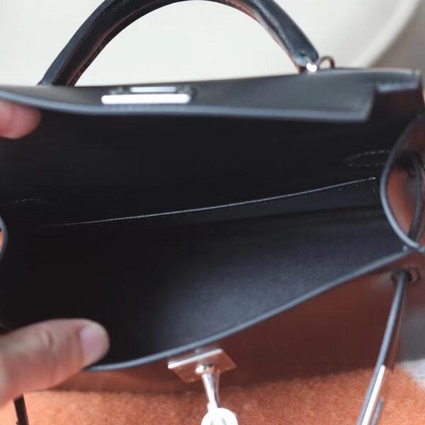 GPC Mode Mini kelly Shiny Box Leather CK89 Black Silver Hardware 19cm Full Handmade