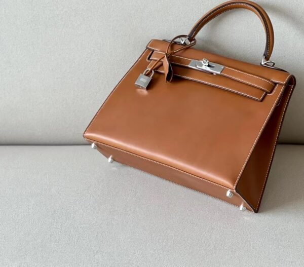 Hermes Kelly Barenia CK37 Golden Brown Silver Hardware 28cm Full Handmade