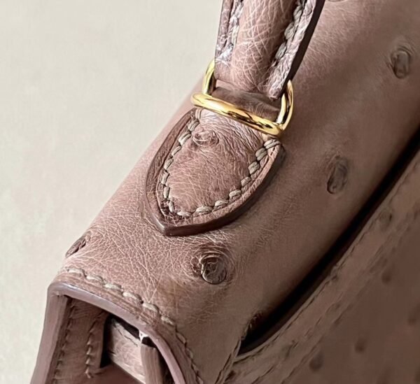 Hermes Mini Kelly Ostrich Khaki Gold Hardware 19cm Full Handmade
