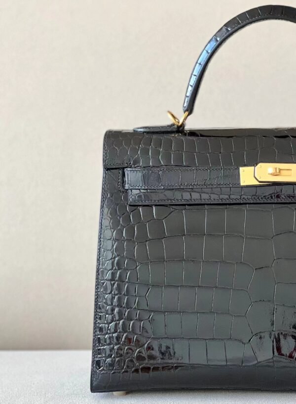 Hermes Kelly Shiny Porosus crocodile CK89 Black Gold Hardware 35cm Full Handmade