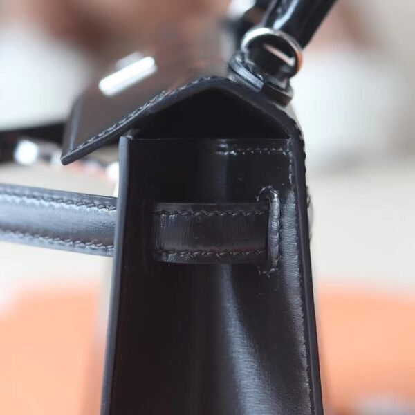 GPC Mode Mini kelly Shiny Box Leather CK89 Black Silver Hardware 19cm Full Handmade