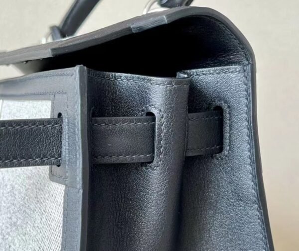 Hermes Kelly swift & canvas CK89 Black Silver Hardware 28cm Full Handmade
