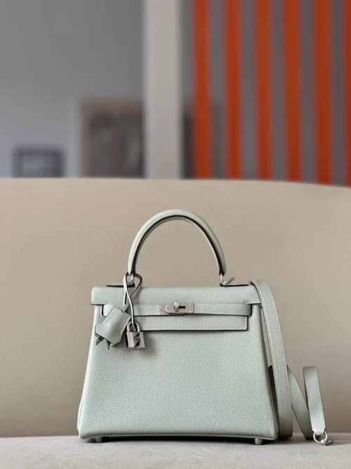 Hermès Kelly Togo OW Crystal grey Silver Hardware 25cm Full Handmade