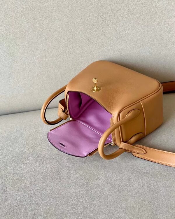 Hermès Mini Lindy Swift OM Tea Khaki & X9 mallow purple Gold Hardware 19cm Full Handmade
