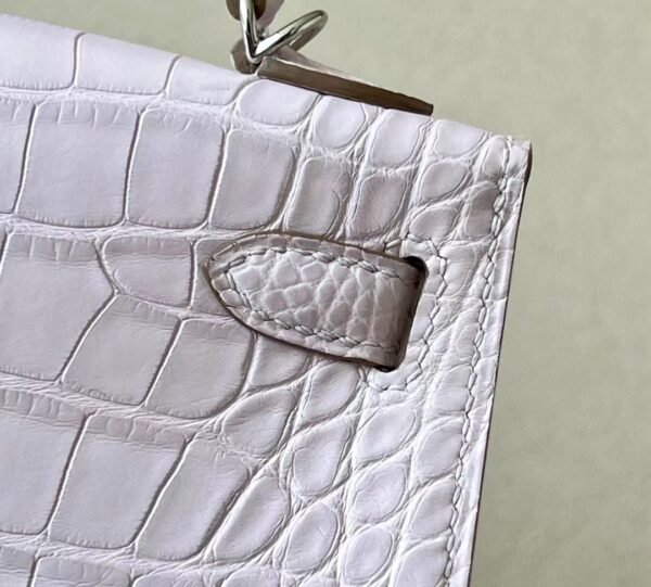 Hermes Mini Kelly wild Matte Alligator 09 Light Purple Silver Hardware 19cm Full Handmade