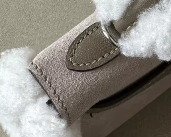 GPC Mode Mini Kelly chamois & swift & Lamb wool CK18 Etoupe Grey Silver Hardware 19cm Full Handmade