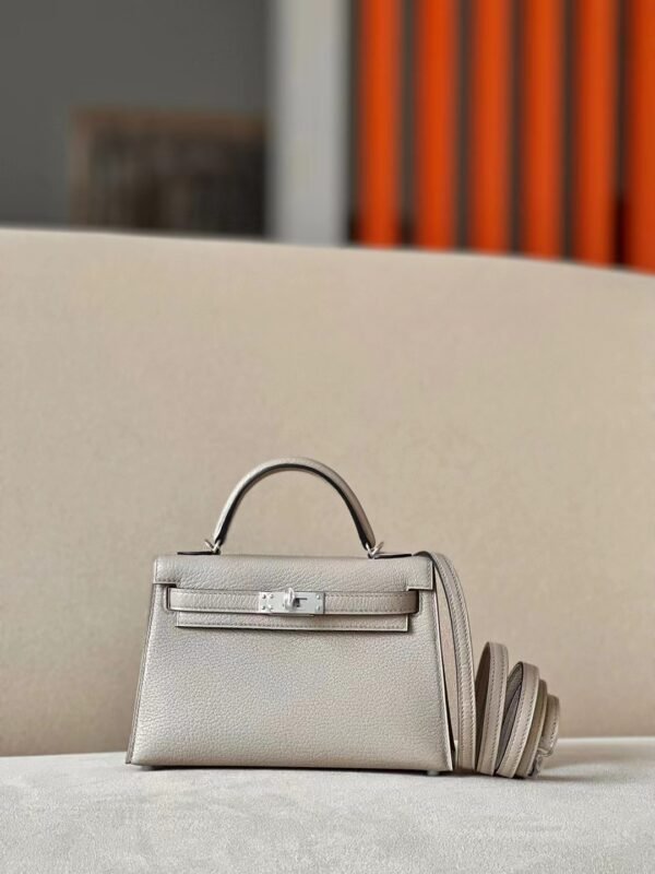 Hermes Mini Kelly Chevre CK81 Gris Tourterelle & 1L cactus green Silver Hardware 19cm Full Handmade