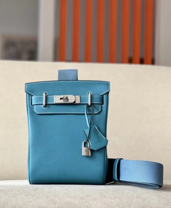ef550f741551b83-1 Hermes Kelly hac a dos Togo CK75 Denim blue Silver Hardware 22cm Full Handmade
