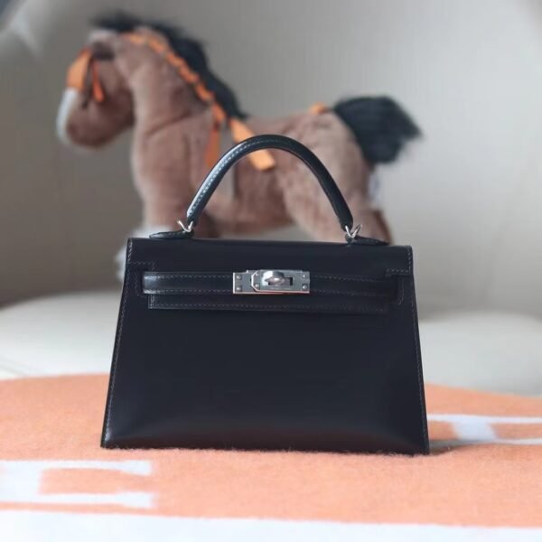 GPC Mode Mini kelly Shiny Box Leather CK89 Black Silver Hardware 19cm Full Handmade