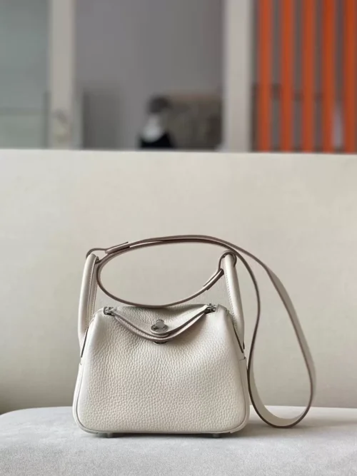 Hermès Mini Lindy TC clemence CK10 Creamy White Silver Hardware 19cm Full Handmade