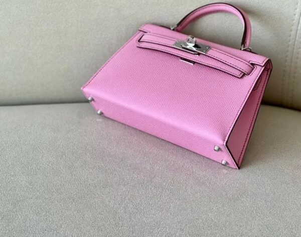 Hermes Mini Kelly Epsom Leather 5P sakura pink Silver Hardware 19cm Full Handmade