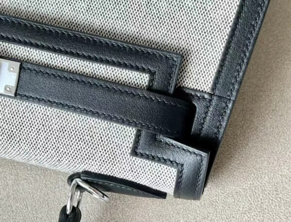 Hermes Kelly swift & canvas CK89 Black Silver Hardware 28cm Full Handmade