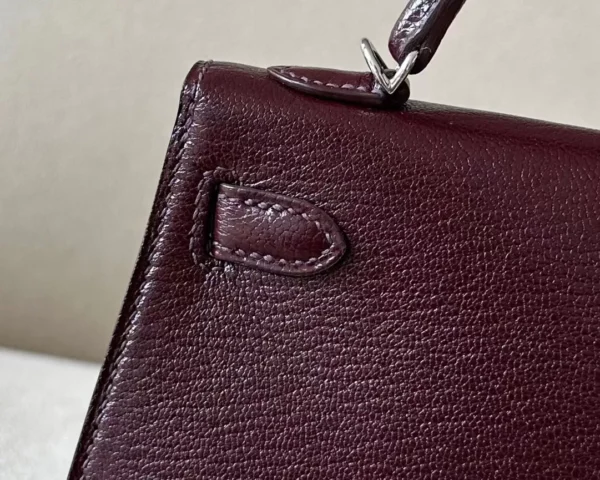 Hermès Mini Kelly Chevre OG Brownish red Silver Hardware 19cm Full Handmade