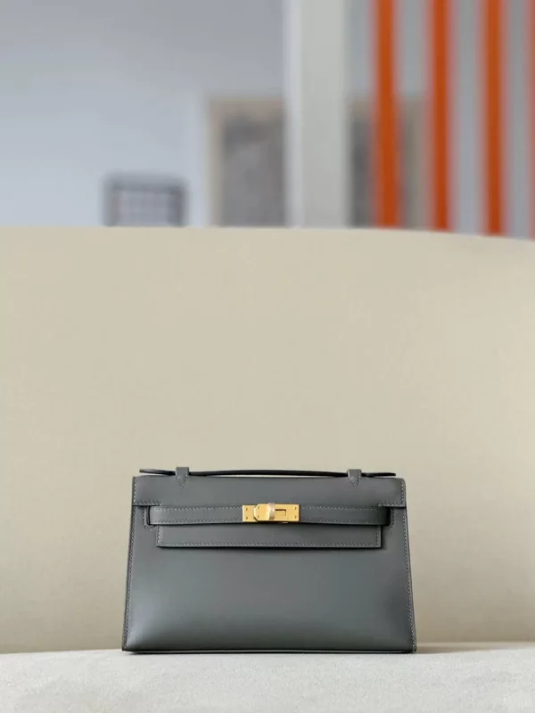 Kelly pochette Swift 0L Royal grey Gold Hardware 22cm Full Handmade