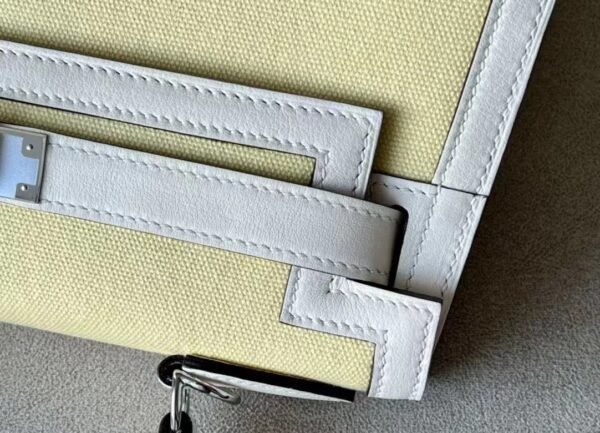 Hermes Kelly swift & canvas 1Z Light Yellow & Creamy White Silver Hardware 28cm Full Handmade