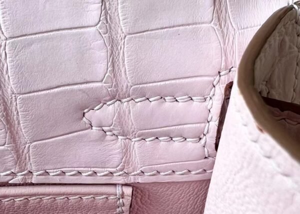 Hermes mini Kelly pochette Alligator 09 Light Purple Pink Silver Hardware 22cm Full Handmade