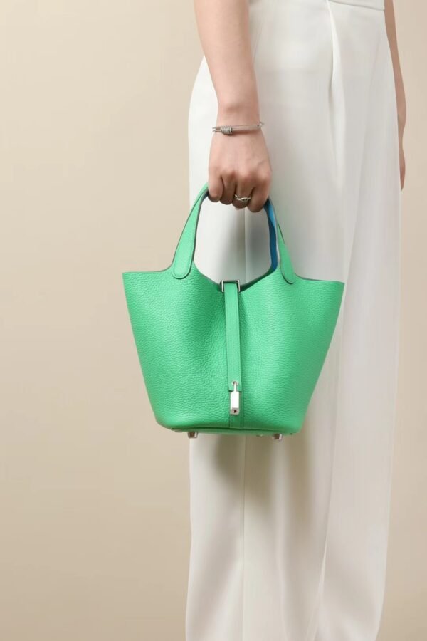 f12943bc9a004de GPC Mode Picotin TC Leathrer OZ Fresh Green Silver Hardware 18cm Full Handmade