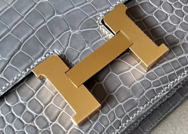 Hermes Constance Shiny Alligator crocodile 0V Crystal grey Gold Hardware 18cm Full Handmade