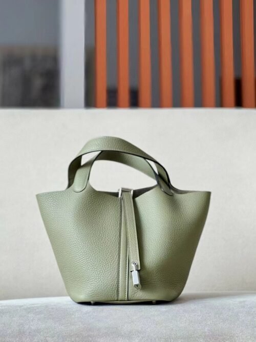 Hermes Picotin TC Leather Q1 Sage Green Silver Hardware 18cm Full Handmade