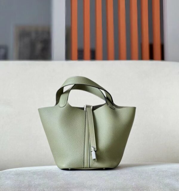 Hermes Picotin TC Leather Q1 Sage Green Silver Hardware 18cm Full Handmade