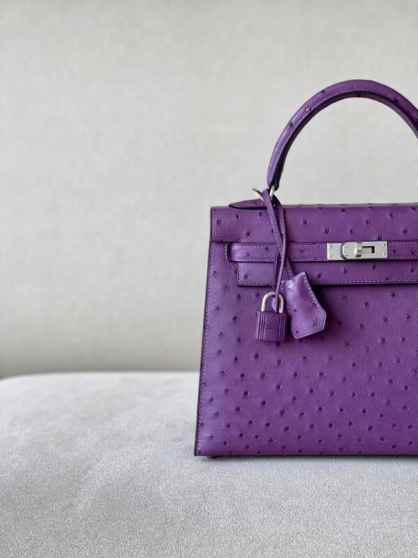 Hermès Kelly Ostrich P9 actiniae purple Silver Hardware 25cm Full Handmade