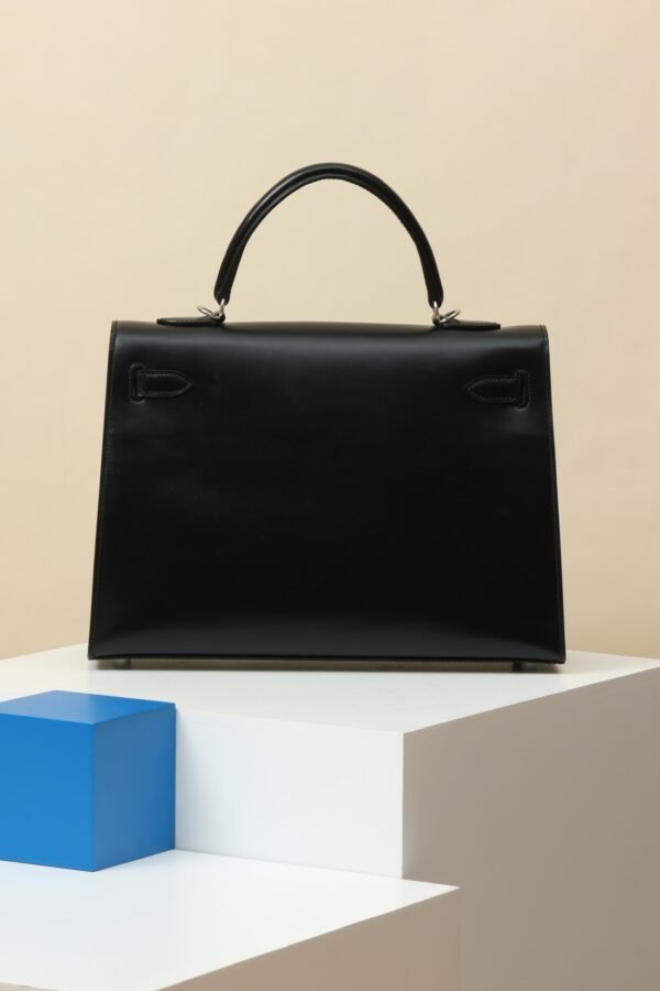 GPC Mode Kelly Shiny Box Leather CK89 Black Silver Hardware 35cm Full Handmade