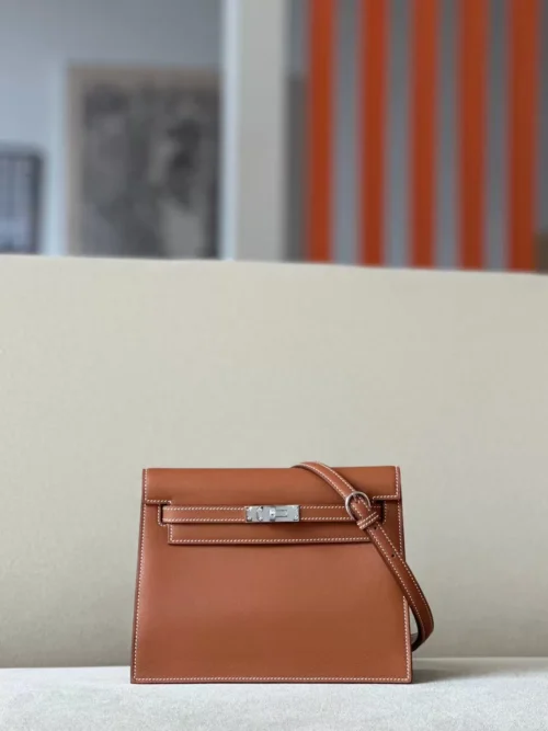 Hermès Kelly Dance Swift CK37 Golden Brown Silver Hardware 22cm Full Handmade